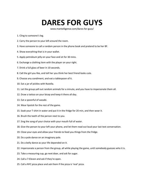 best dares for guys|93 Amazingly Good Dares That Will Mortify Your .